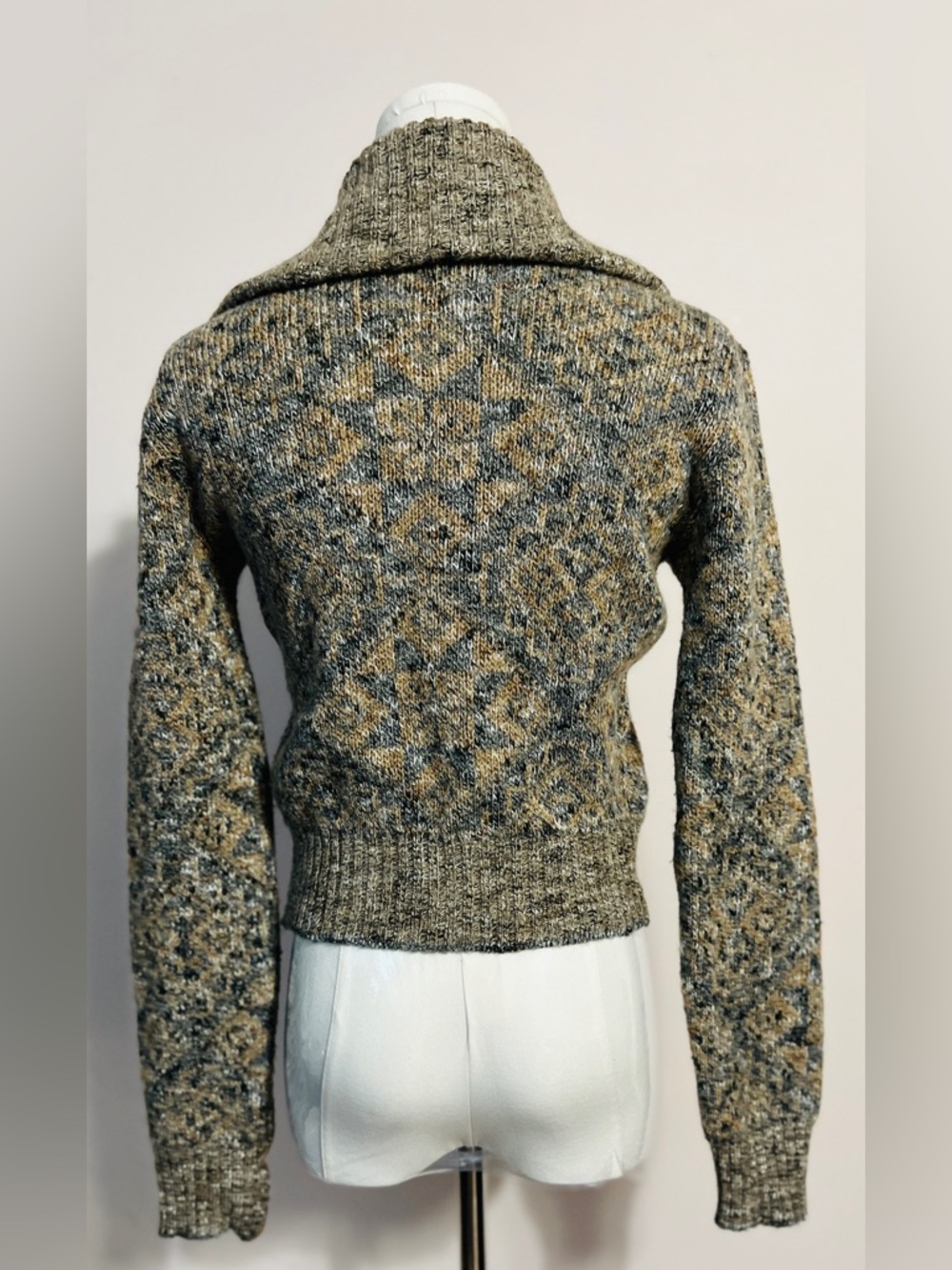 Vintage Button-Up Cardigan Sweater in Gray and Brown - Picture 2 of 3